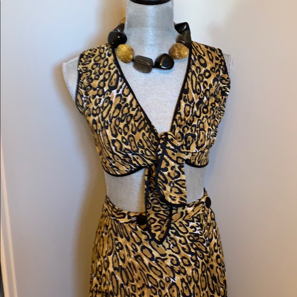 Two piece animal print maxi skirt and crop top